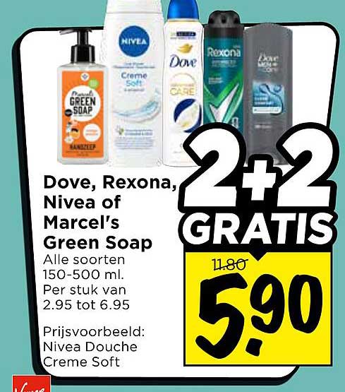 Dove, Rexona, Nivea of Marcel's Green Soap 2+2 GRATIS