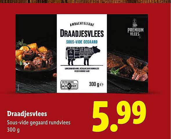 Draadjesvlees Sous-vide gegaard rundvlees 300 g