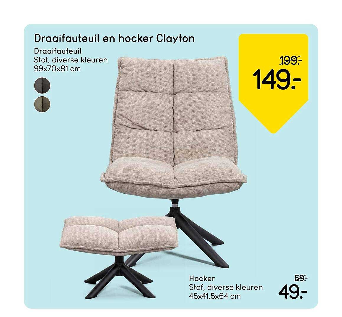 Draaifauteuil en hocker Clayton
