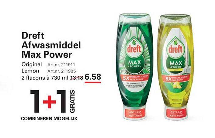Dreft Afwasmiddel Max Power 1+1 gratis