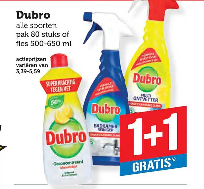 Dubro alle soorten pak 80 stuks of fles 500-650 ml 1+1 gratis