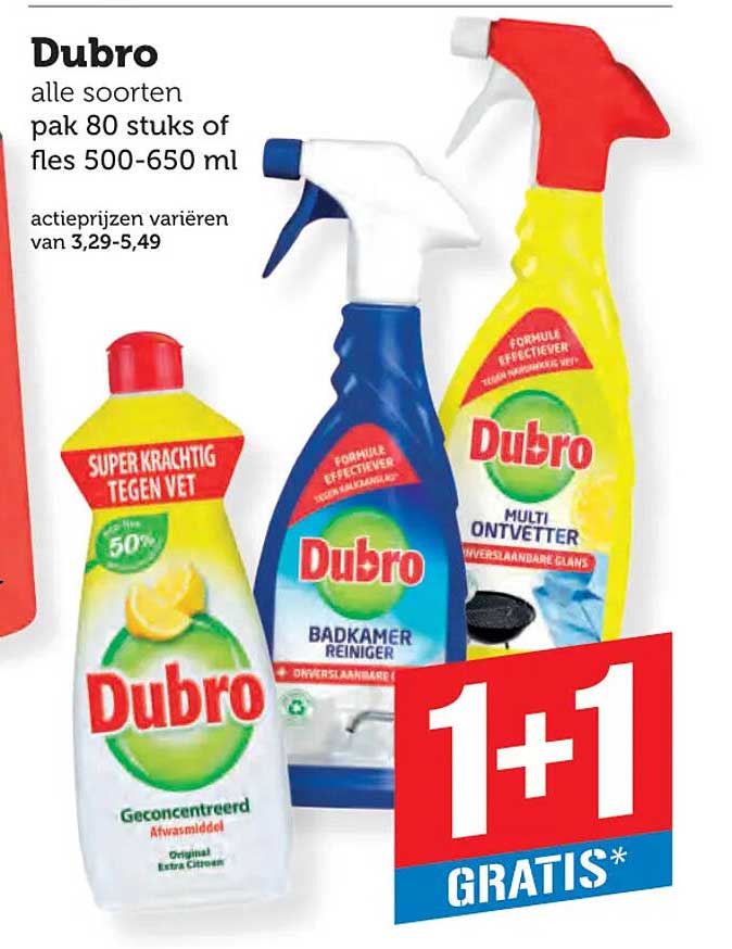 Dubro alle soorten pak 80 stuks of fles 500-650 ml 1+1 gratis
