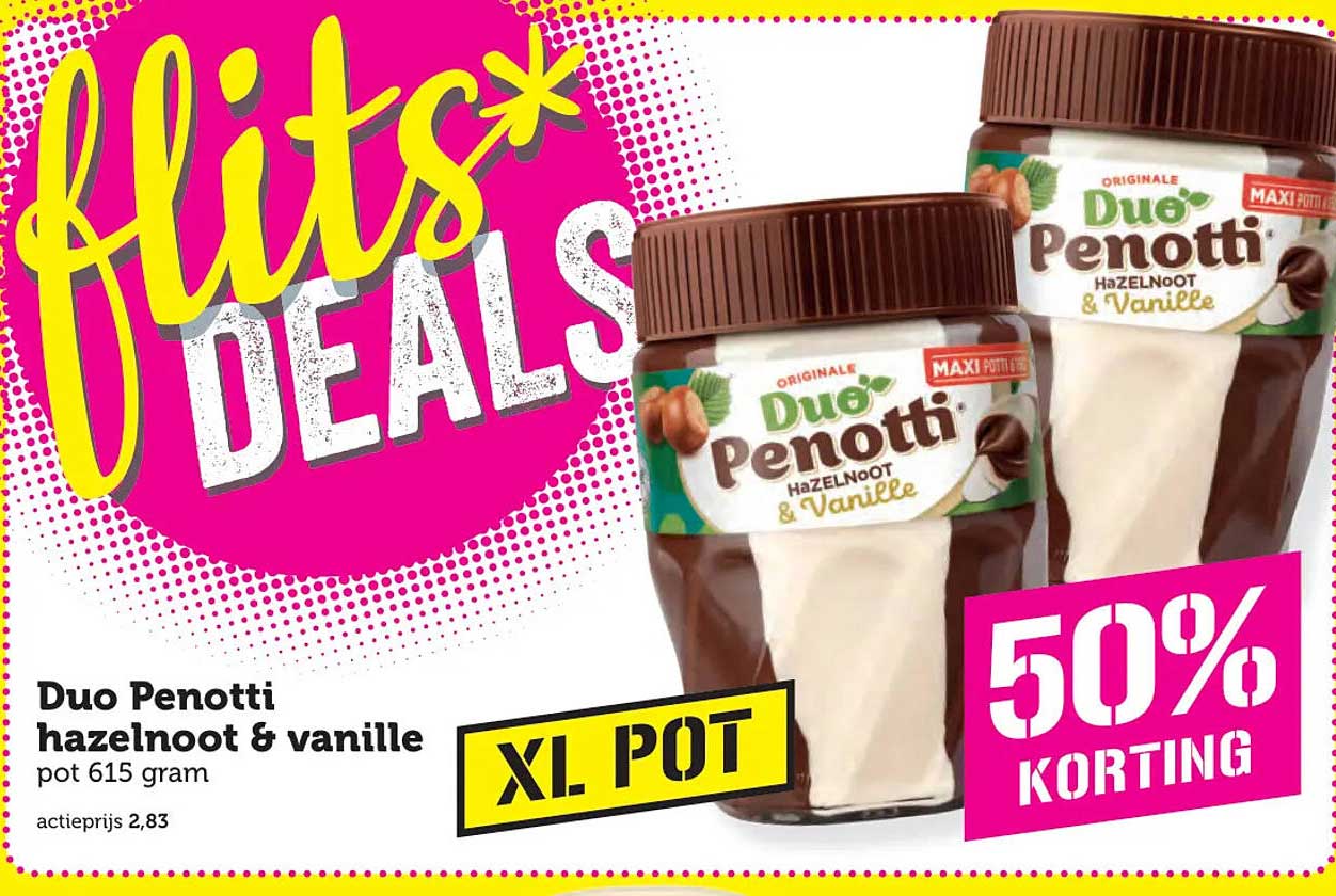 Duo Penotti hazelnoot & vanille pot 615 gram XL POT 50% KORTING