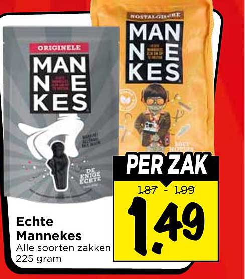 Echte Mannekes Alle soorten zakken 225 gram PER ZAK