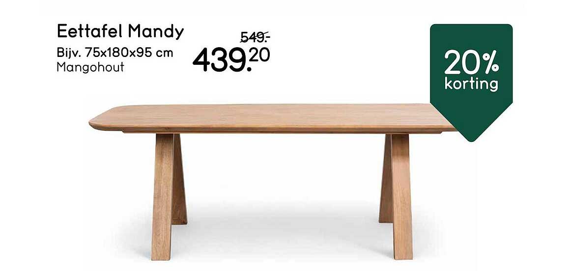 Eettafel Mandy Bijv. 75x180x95 cm Mangohout 20% korting