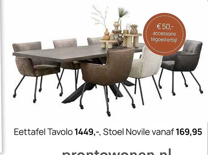 Eettafel Tavolo 1449,-, Stoel Novile vanaf 169,95