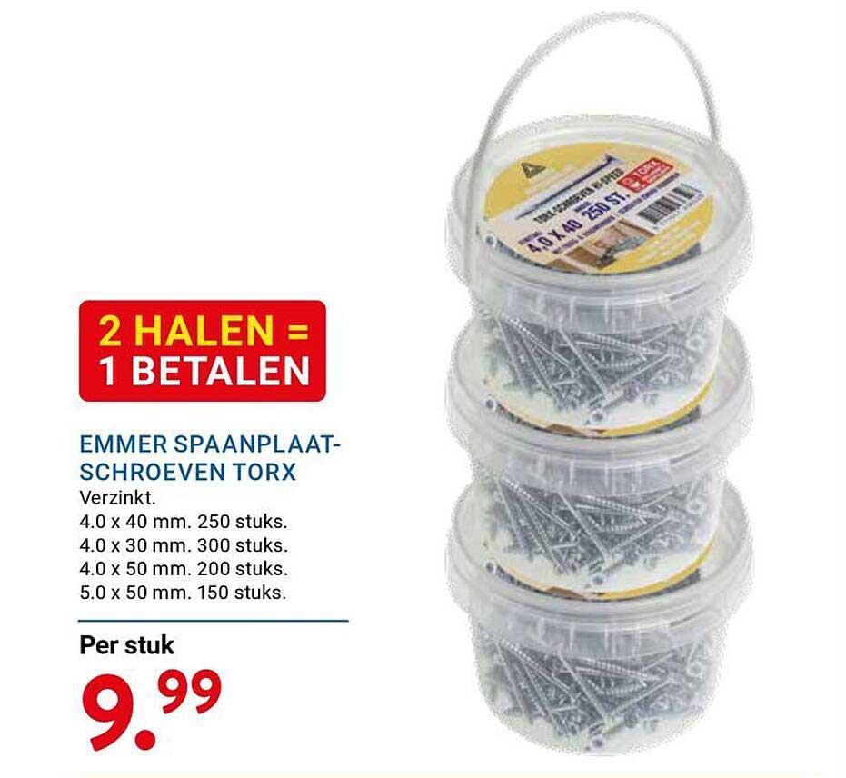 Emmer spaanplaatschroeven torx 2 halen = 1 betalen