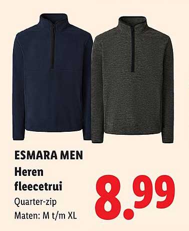 ESMARA MEN Heren fleecetrui Quarter-zip Maten: M t/m XL