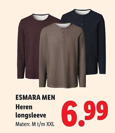 ESMARA MEN Heren longsleeve Maten: M t/m XXL