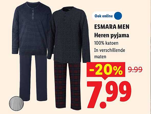 ESMARA MEN Heren pyjama 100% katoen In verschillende maten -20%