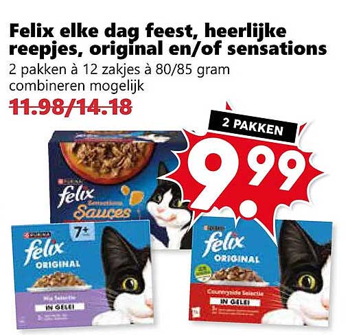 Felix elke dag feest, heerlijke reepjes, original en/of sensations 2 pakken