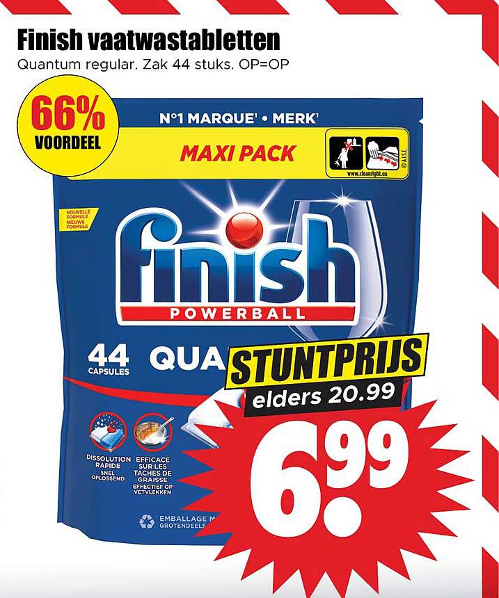 Finish vaatwastabletten Quantum regular. Zak 44 stuks. OP=OP