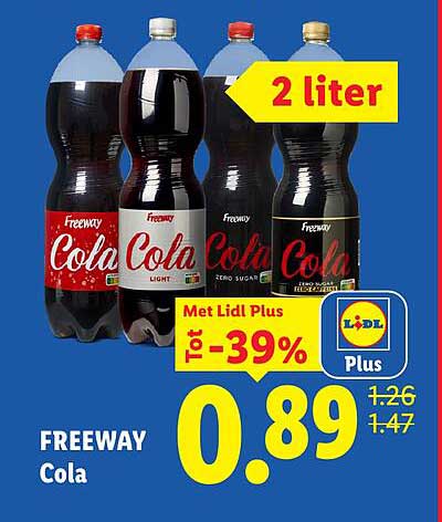 FREEWAY Cola 2 liter Met Lidl Plus Tot -39%