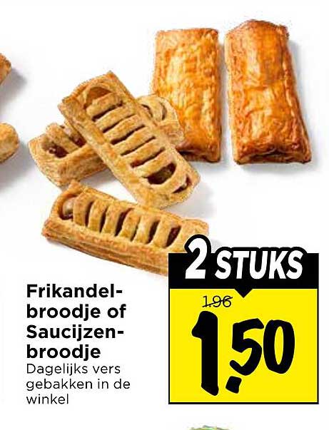 Frikandel-broodje of Saucijzen-broodje 2 STUKS