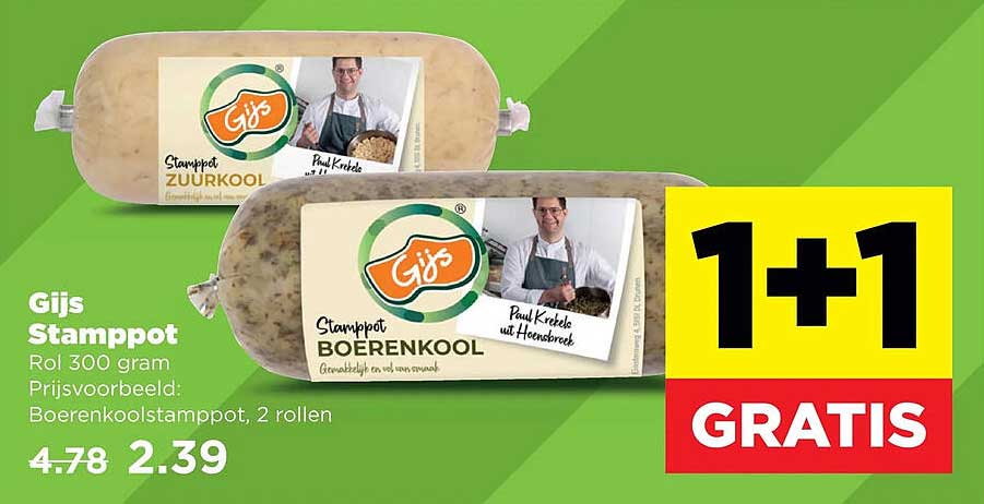 G'js Stamppot Rol 300 gram 1+1 gratis