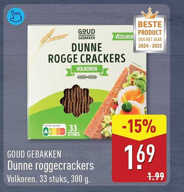 GOUD GEBAKKEN Dunne roggecrackers Volkoren. 33 stuks, 300 g. -15%