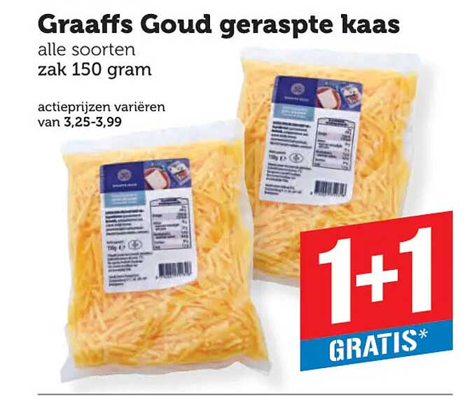 Graaffs Goud geraspte kaas 1+1 GRATIS
