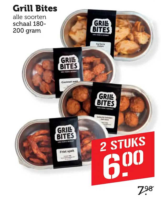 Grill Bites alle soorten schaal 180-200 gram 2 stuks 6.00