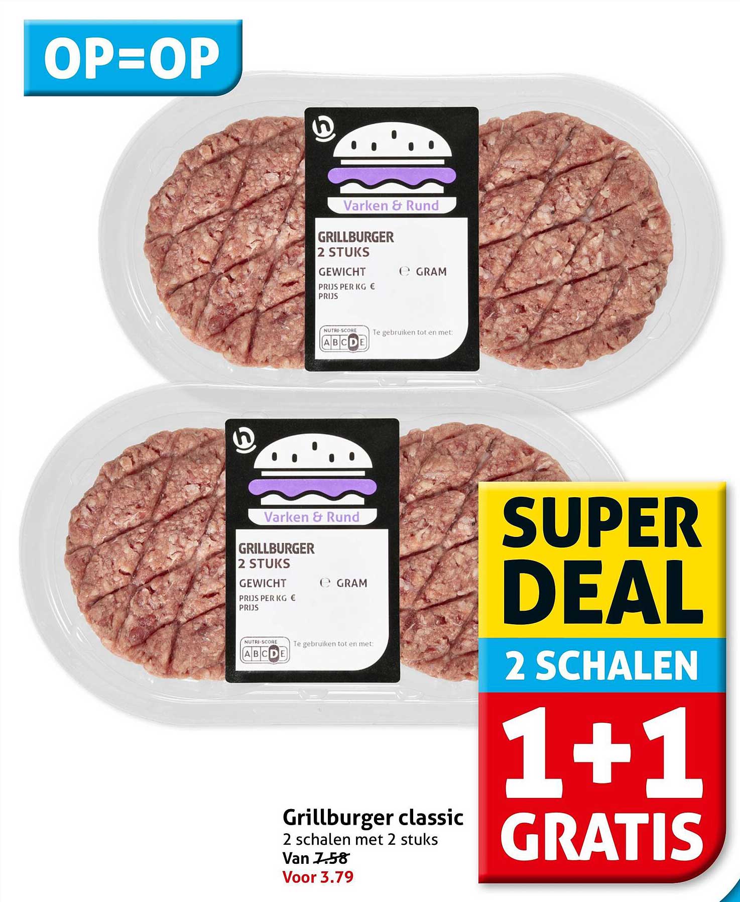 Grillburger classic 2 schalen met 2 stuks 1+1 gratis