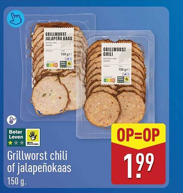 Grillworst chili of jalapeñokaas 150 g. OP=OP