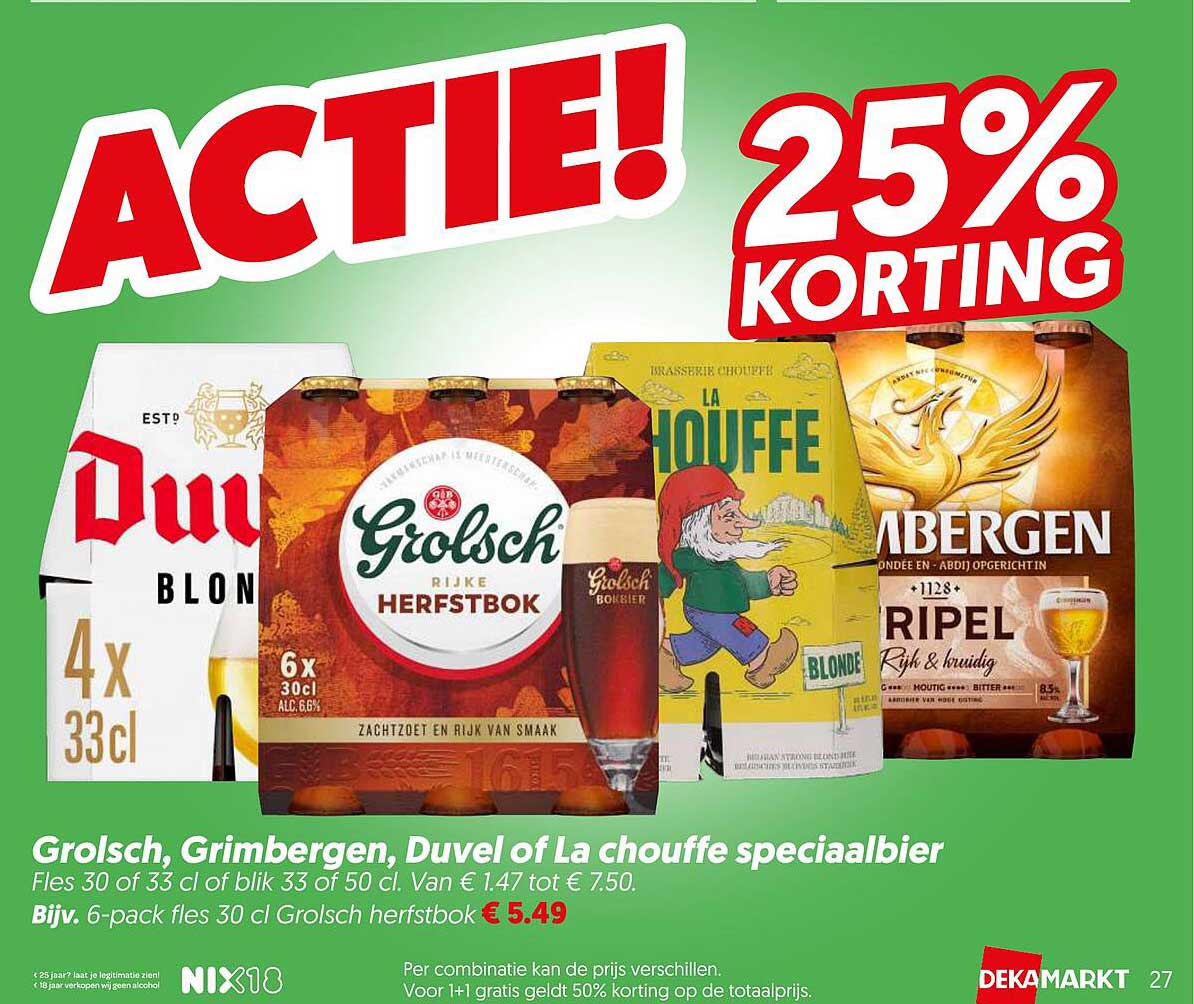 Grolsch, Grimbergen, Duvel of La chouffe speciaalbier 25% KORTING