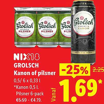 Grolsch Kanon of pilsner 0,5 / 6 x 0,33 l *Kanon 0,5 l, Pilsner 6-pack -25%