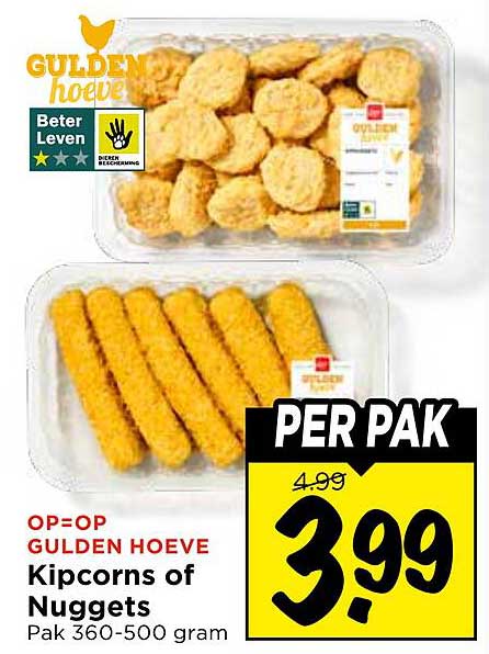GULDEN HOEVE Kipcorns of Nuggets Pak 360-500 gram PER PAK