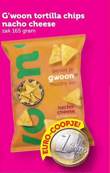 G'woon tortilla chips nacho cheese zak 165 gram EURO-COOPJE!