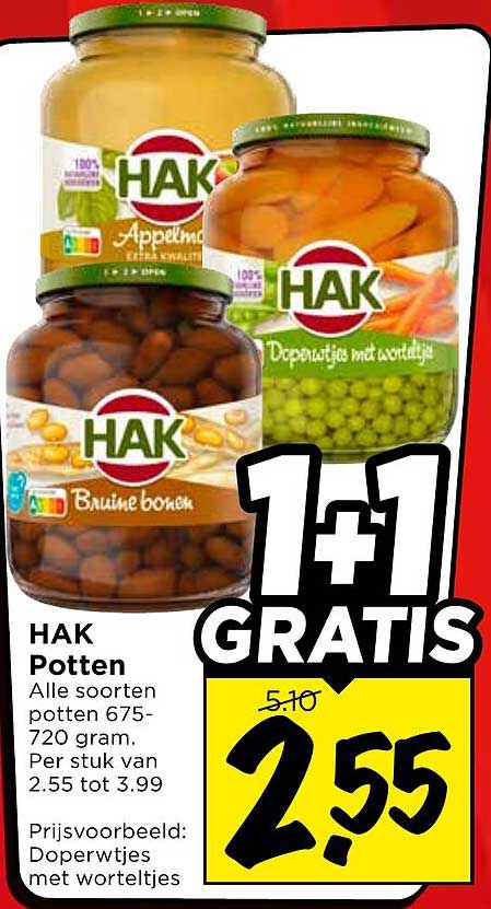 HAK Potten Alle soorten potten 675-720 gram 1+1 GRATIS