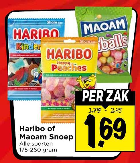 Haribo of Maoam Snoep Alle soorten 175-260 gram PER ZAK