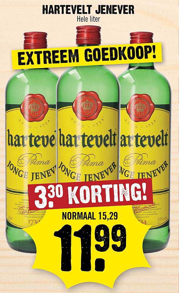 HARTEVELT JENEVER Hele liter EXTREEM GOEDKOOP! 3.30 KORTING!