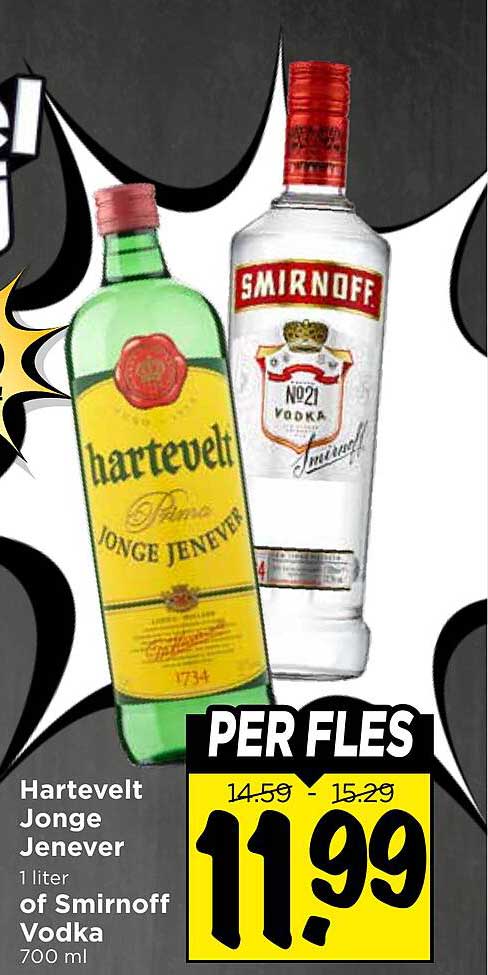 Hartevelt Jonge Jenever 1 liter of Smirnoff Vodka 700 ml PER FLES