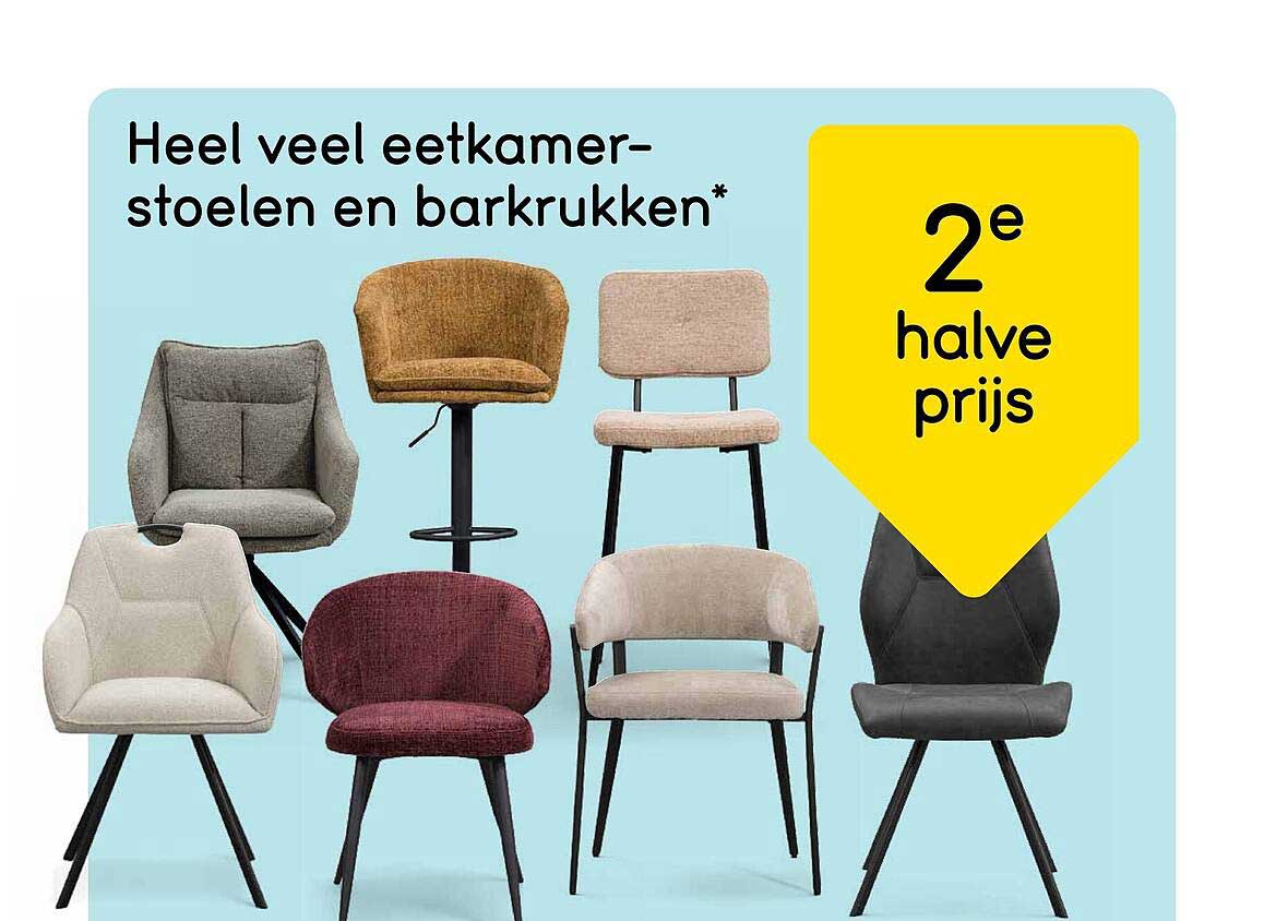 Heel veel eetkamerstoelen en barkrukken* 2e halve prijs