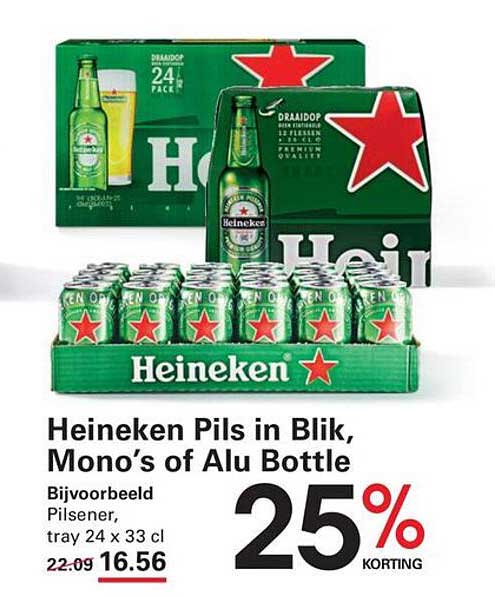 Heineken Pils in Blik, Mono’s of Alu Bottle 25% KORTING