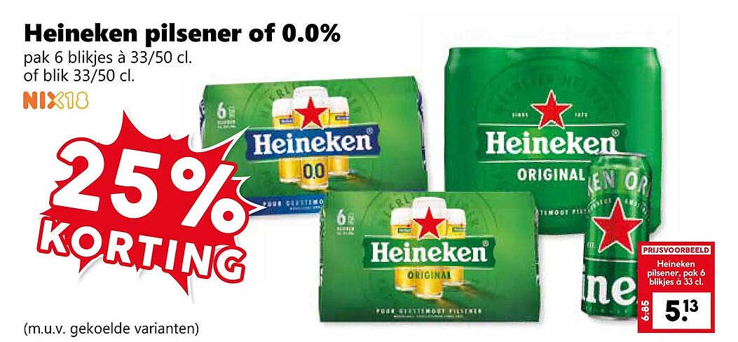 Heineken pilsener of 0.0% 25% KORTING