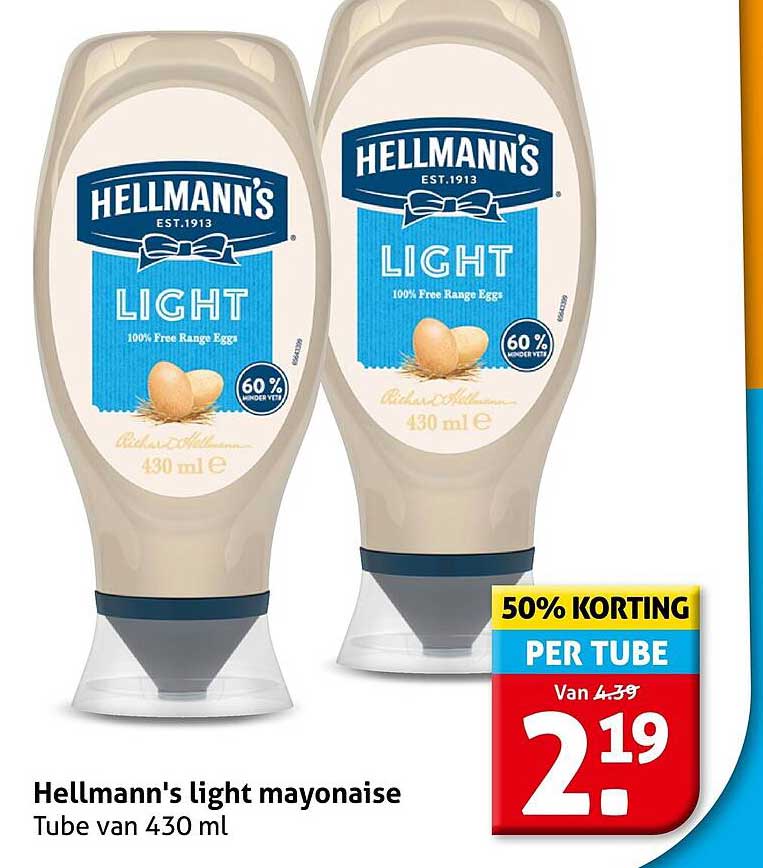 Hellmann's light mayonaise Tube van 430 ml 50% KORTING PER TUBE
