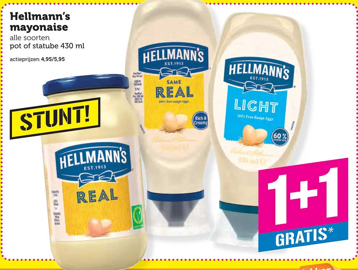 Hellmann’s mayonaise alle soorten pot of statube 430 ml 1+1 gratis