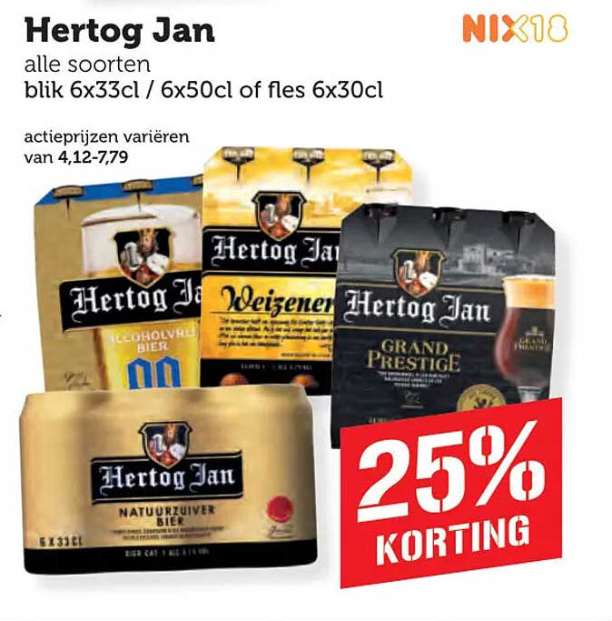 Hertog Jan alle soorten blik 6x33cl / 6x50cl of fles 6x30cl 25% KORTING