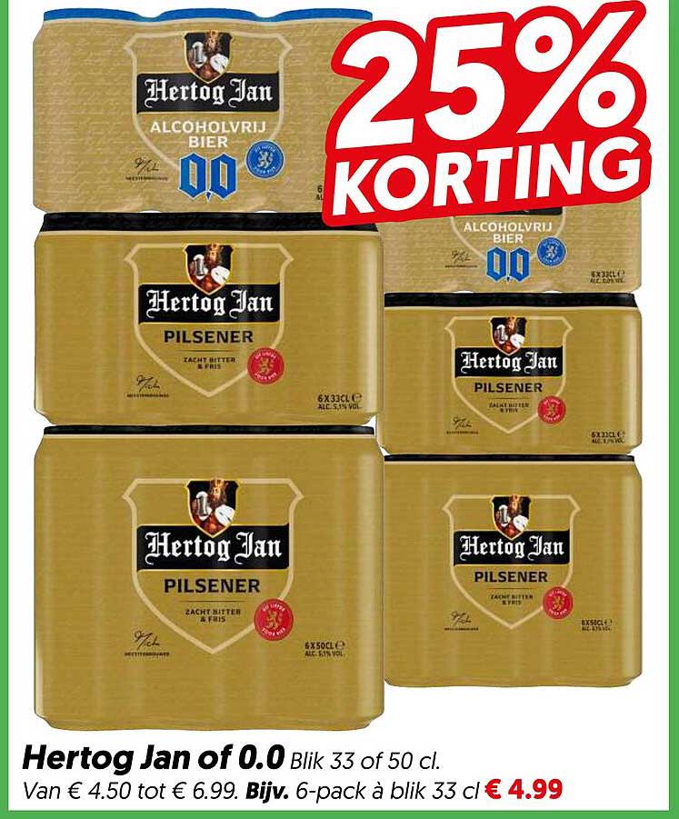 Hertog Jan of 0.0 Blik 33 of 50 cl. 25% korting