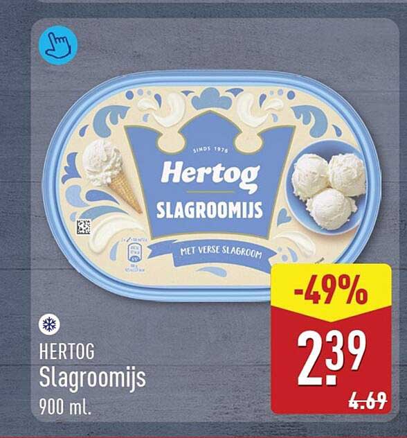 Hertog Slagroomijs 900 ml -49%
