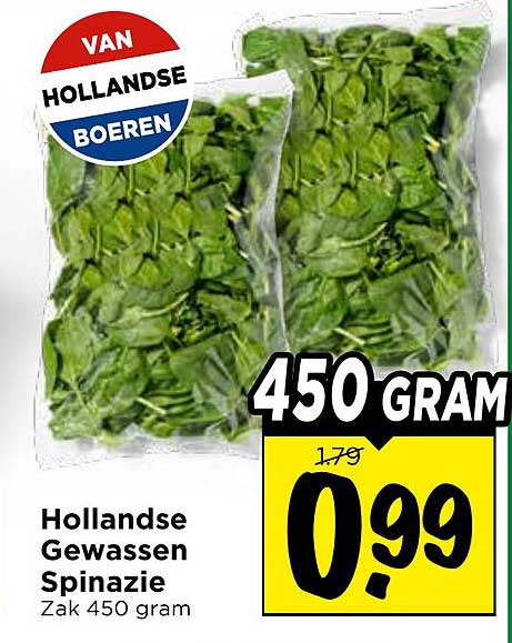 Hollandse Gewassen Spinazie Zak 450 gram