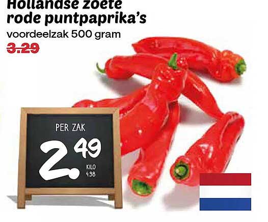 Hollandse zoete rode puntpaprika’s voordeelzak 500 gram