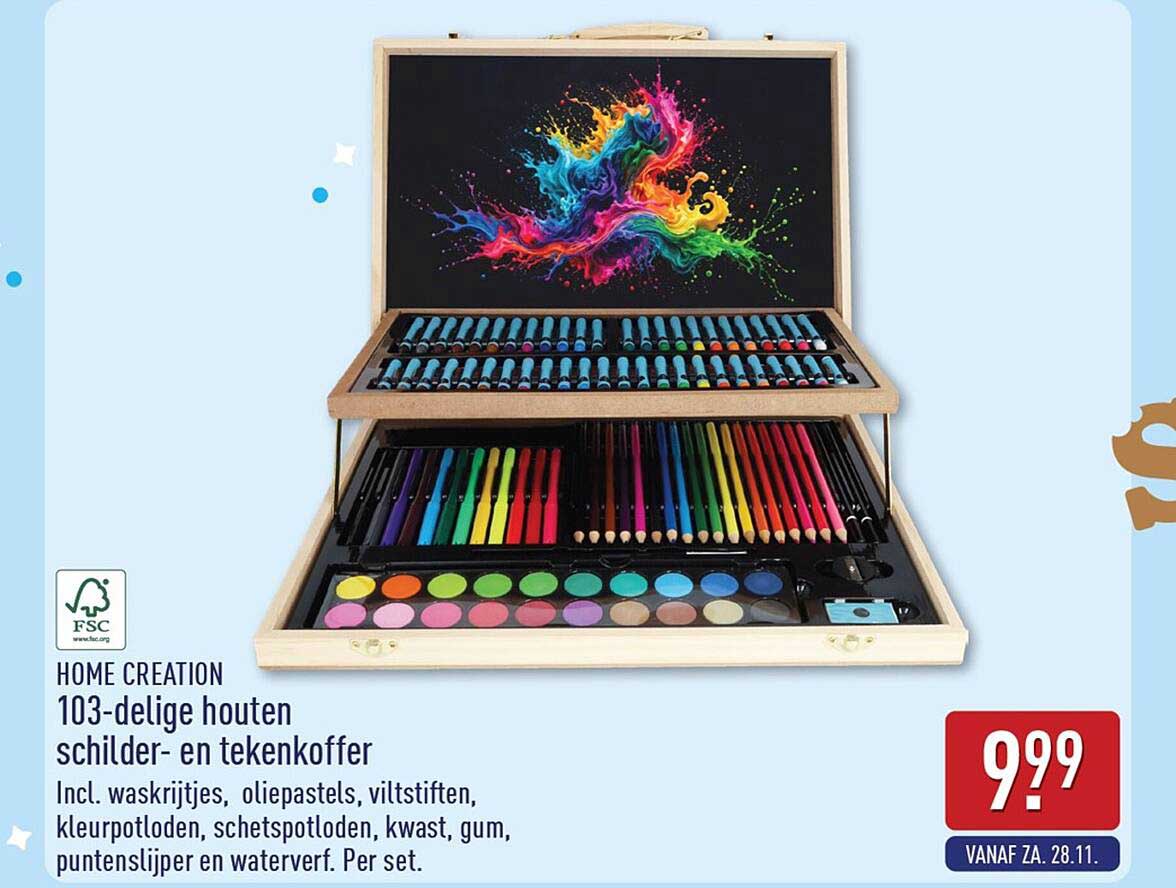 HOME CREATION 103-delige houten schilder- en tekenkoffer