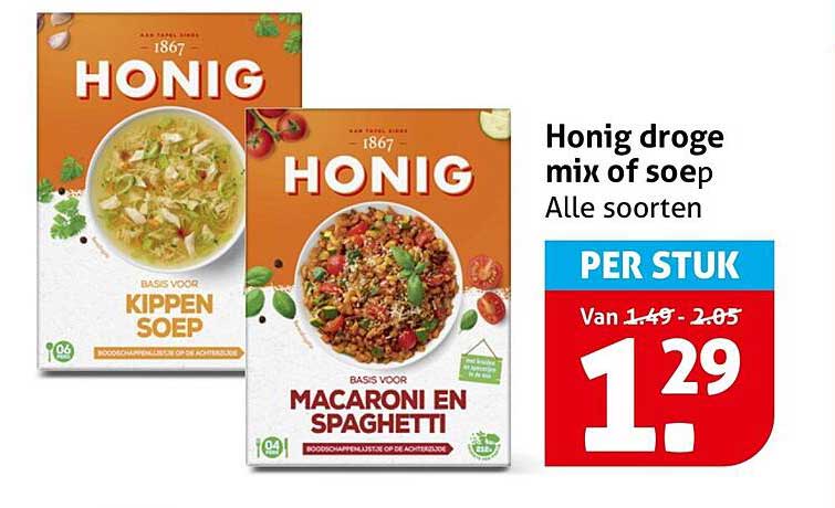 Honig droge mix of soep Alle soorten
