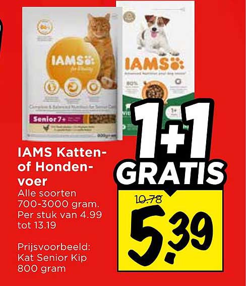 IAMS Katten- of Hondenvoer 1+1 GRATIS