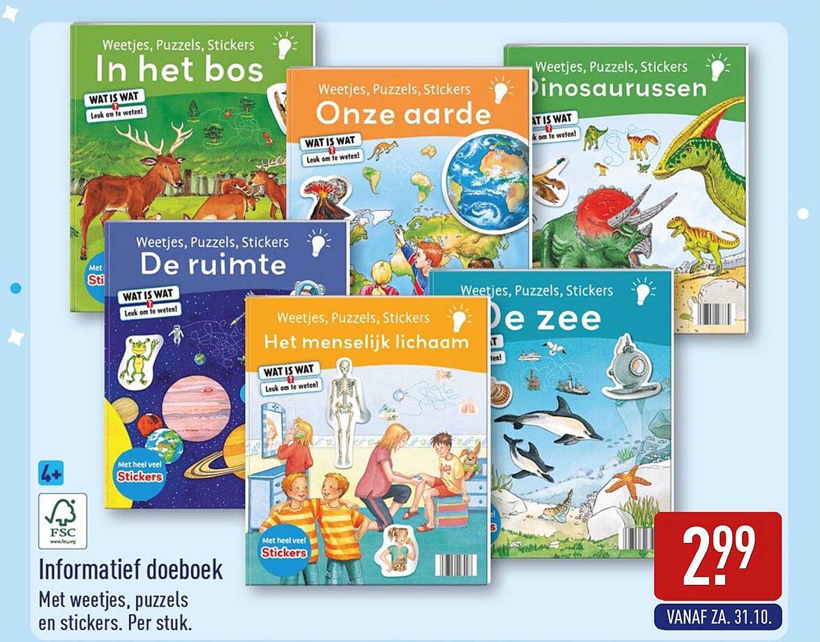 Informtief doeboek Met weetjes, puzzels en stickers. Per stuk.