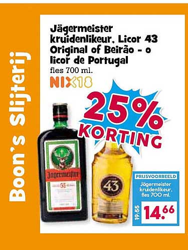 Jägermeister kruidenlikeur, Licor 43 Original of Beirão - of licor de Portugal fles 700 ml 25% korting