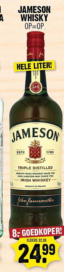 JAMESON WHISKY 0P=0P HELE LITER!