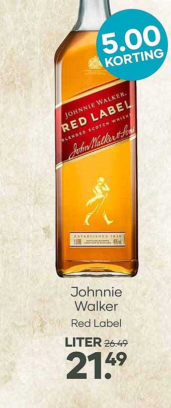 Johnnie Walker Red Label LITER 5.00 KORTING