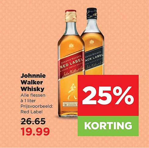 Johnnie Walker Whisky Alle flessen à 1 liter Prijsvoorbeeld: Red Label 25% KORTING